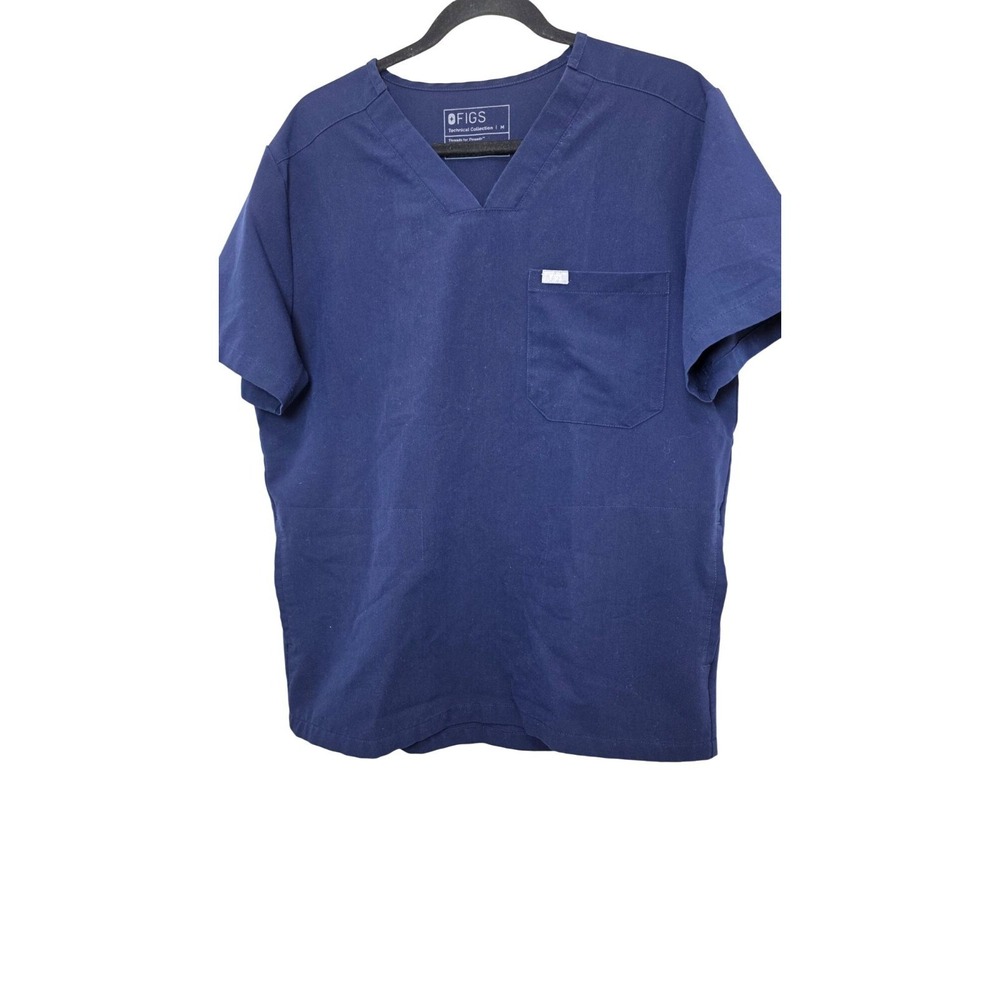 Figs Men Navy Blue Technical Collection V-Neck Scrub Top Pocket Size M